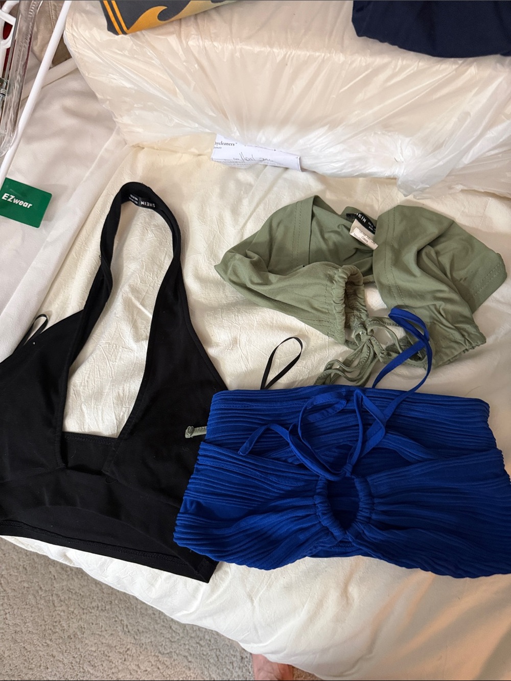 SHEIN Black Halter, Olive Green Ruched, and Royal Blue Ribbed Camisole Set